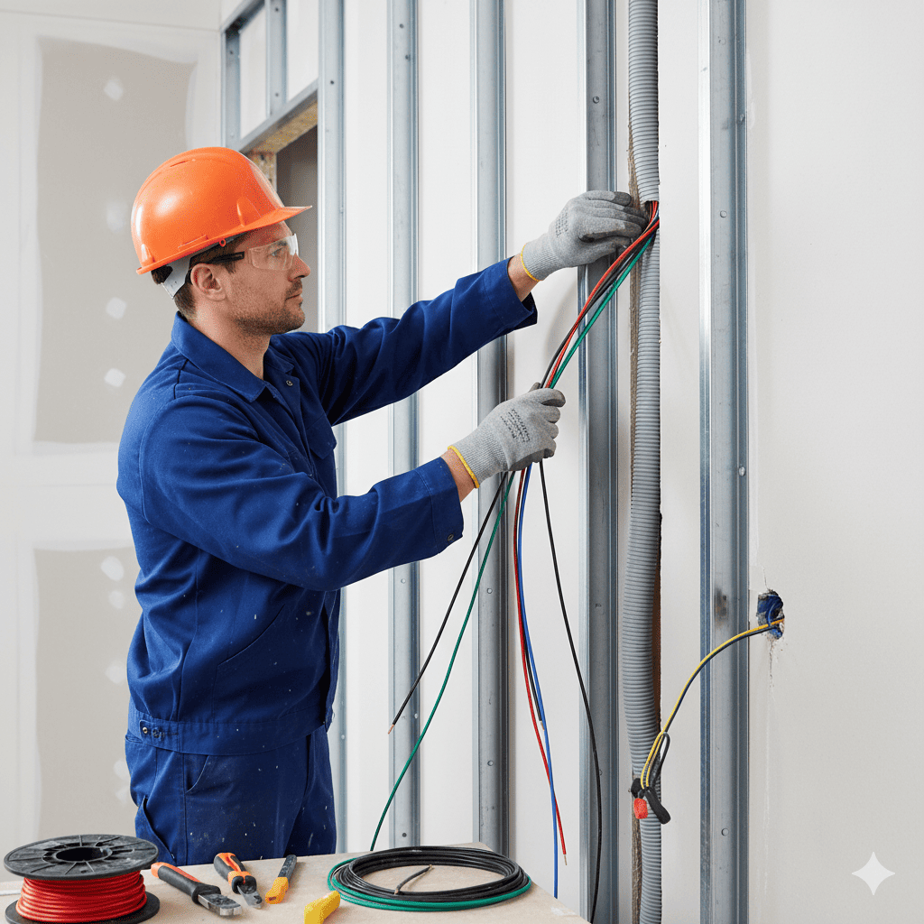 Professional electrical wiring installation in progress